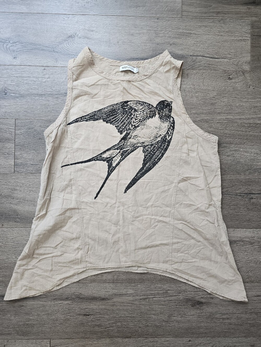 Misslook Sleeveless Bird Top Tunic Womens Size XL Boho Lightweight Funky